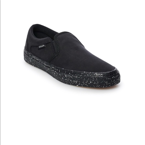 black glitter slip on vans